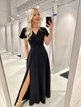 Sukienka długa rękawki dekolt czerń