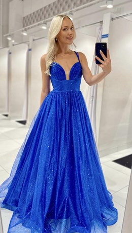 Sukienka długa wiązane plecy gorset brokat chaber