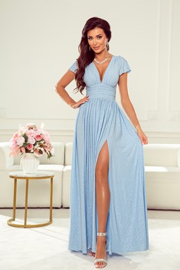 Sukienka długa brokat rękaw błękit