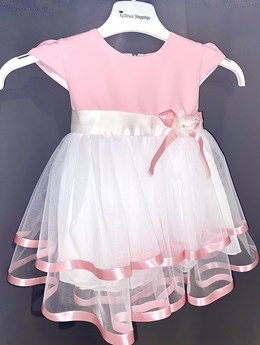 Sukienka dziecięca tiul falbana kwiat róż/biel