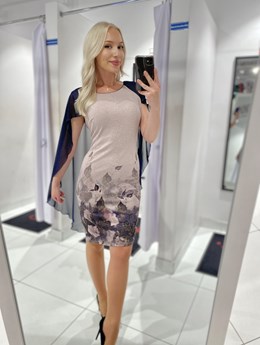 Sukienka krótka nietoperz kwiaty wzór kawa/granat