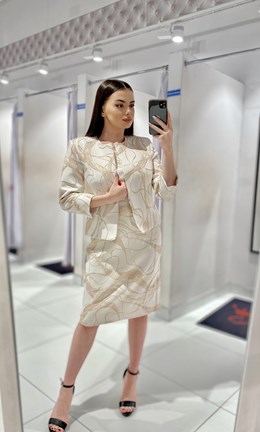 Sukienka krótka rękawek złoto/krem