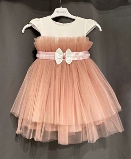 Sukienka dziecięca tiulowe obszycia biel/wrzos