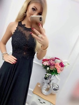 Sukienka długa zdobione plecy czarny