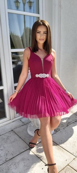 Sukienka krótka ramiączka plisowana bordo