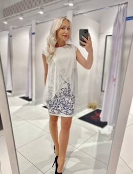 Sukienka krótka rozcięta narzutka biel/szary