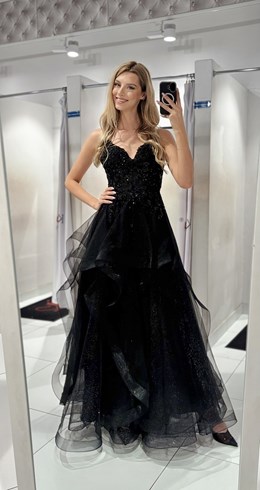 Sukienka długa falbanka cekiny gorset czerń