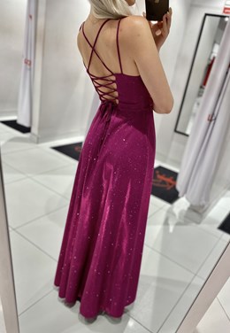 Sukienka długa wiązanie plecy brokat fuksja