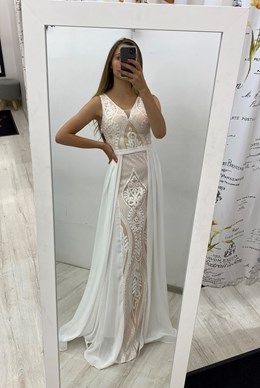 Sukienka długa cekiny biel/krem