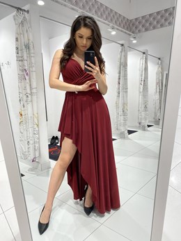 Sukienka asymetryczna brokat bordo