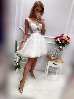 Sukienka krótka koronka wiązanie biały