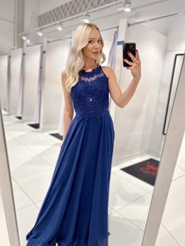 Sukienka długa zdobione plecy granatowy