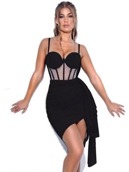 Sukienka krótka dopasowana gorset falbana czerń