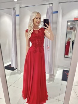 Sukienka długa koronka odkryte plecy czerwień