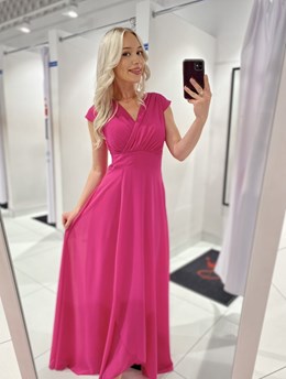 Sukienka długa marszczony pas magenta