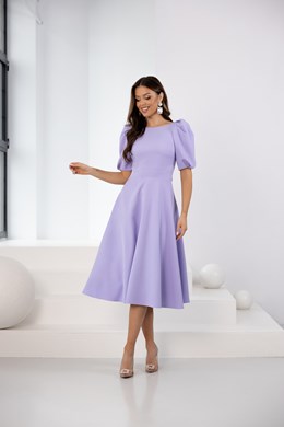 Sukienka midi 3/4 rękawek wiązanie plecy fiolet