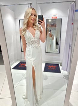 Sukienka długa zdobiona góra dekolt biel