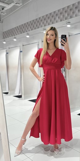 Sukienka długa pas rękawek malina