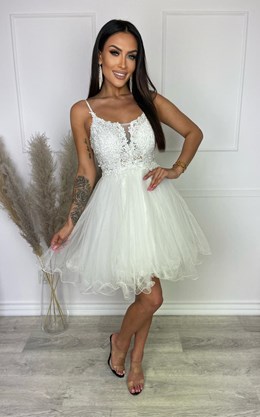 Sukienka krótka ramiączka gorset tiul biel