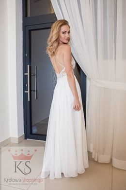 Sukienka długa ramiączka na krzyż ecru