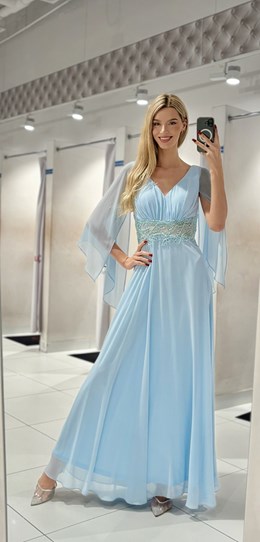 Sukienka długa rękawek motyl błękit