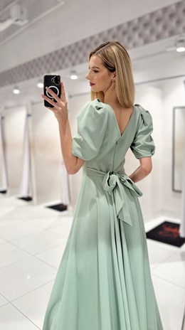 Sukienka długa 3/4 rękawek wiązanie plecy szałwia