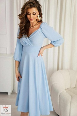 Sukienka midi rękawek 3/4 pas błękit