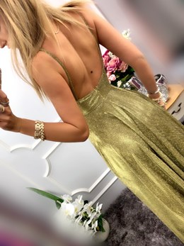 Sukienka długa brokat odkryte plecy złoty