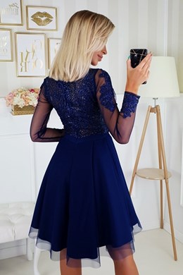 Sukienka krótka dłuższy tył róż/granat