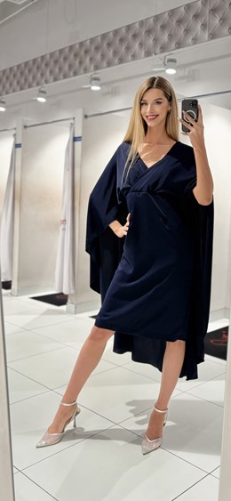 Sukienka krótka prosta z narzutką granat