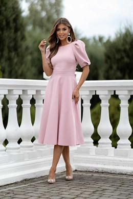 Sukienka midi 3/4 rękawek wiązanie plecy pudrowy