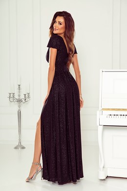 Sukienka długa brokat rękaw czerń