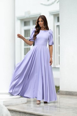 Sukienka długa 3/4 rękawek wiązanie plecy fiołkowy