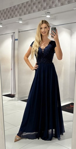 Sukienka długa góra koronka cekiny granat