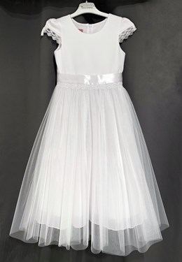 Sukienka dziecięca długa tiul haft biel