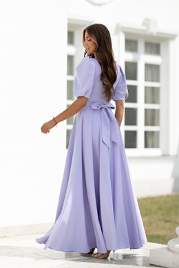 Sukienka długa 3/4 rękawek wiązanie plecy fiołkowy