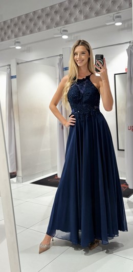 Sukienka długa ramiączka na krzyż granat