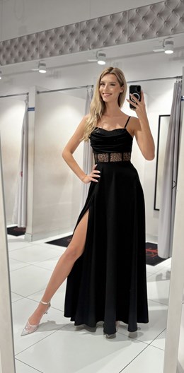 Sukienka długa cekiny gorset wiązanie czerń