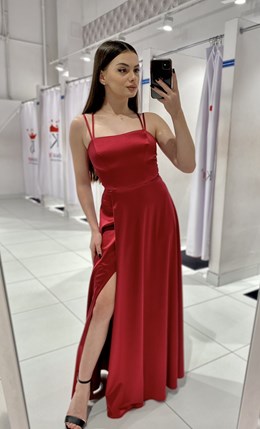 Sukienka długa satyna wiązanie plecy bordo