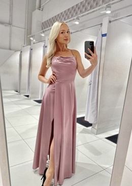 Sukienka długa satynowa wiązanie szyja wrzos