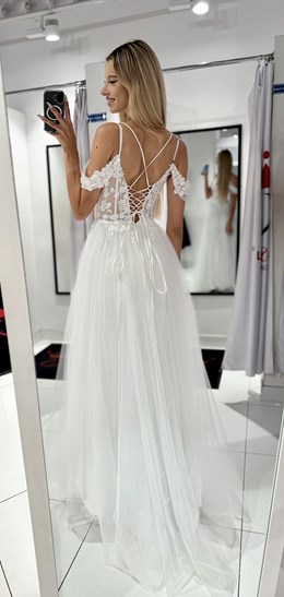 Sukienka długa tiul gorset haft biel