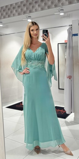 Sukienka długa rękawek motyl szałwia