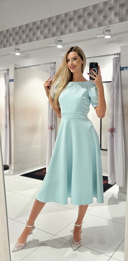 Sukienka midi 3/4 rękawek wiązanie plecy mięta