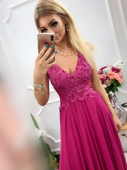 Sukienka długa siateczka tył fuksja