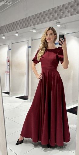 Sukienka długa 3/4 rękawek wiązanie plecy bordo