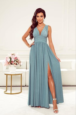 Sukienka długa wysoki stan brokat pistacja