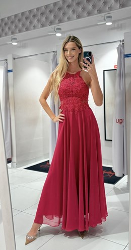 Sukienka długa ramiączka na krzyż malina