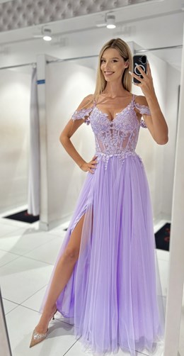 Sukienka długa tiul gorset haft lila