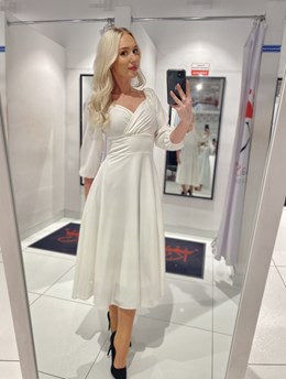 Sukienka midi rękawek 3/4 pas biel