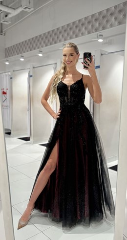 Sukienka długa gorset zdobienie brokat cz/bordo